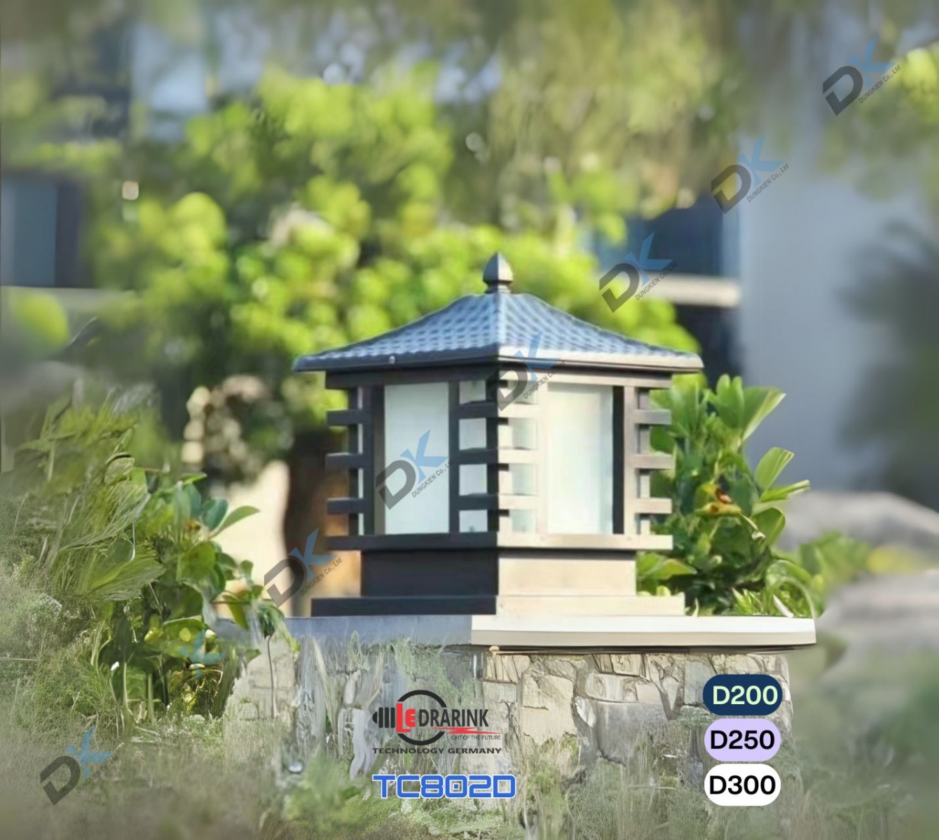       Đèn trụ cổng 802 phi 300 đen Drarink