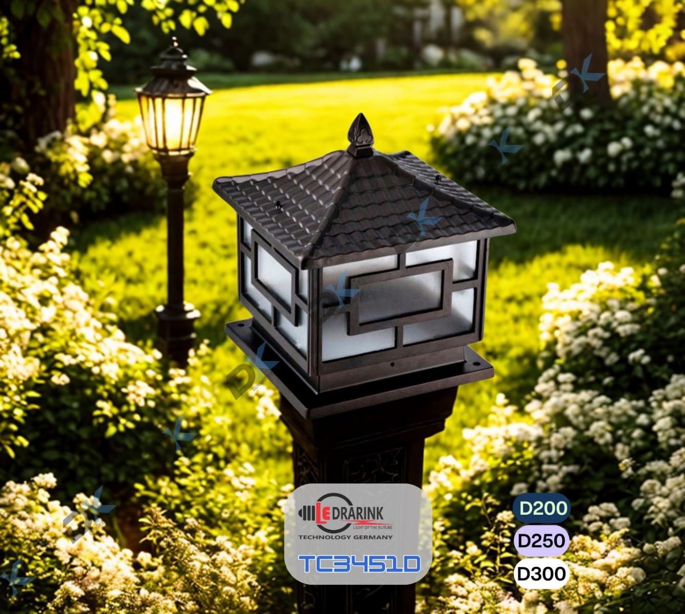       Đèn trụ cổng 3451 phi 300 đen Drarink