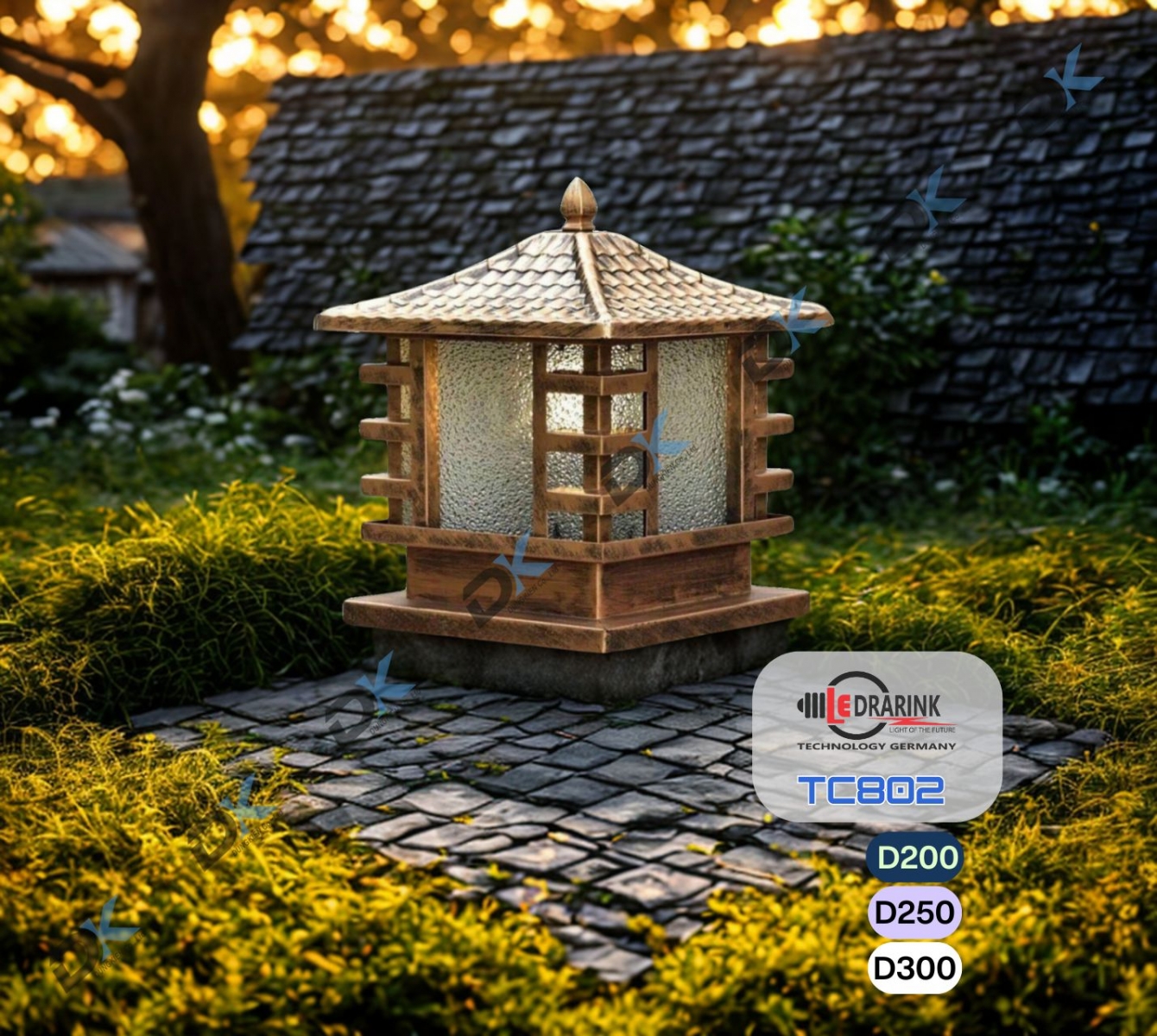       Đèn trụ cổng 802 phi 300 vàng Drarink