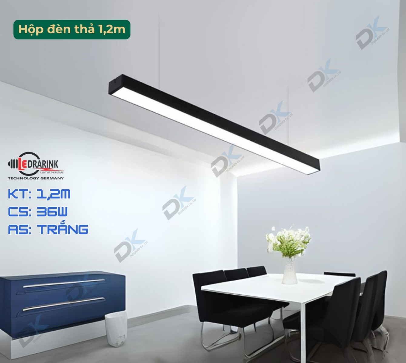 Thanh hộp đen treo loại dày, dài 1,2M - rộng 7CM - công suất 36W 